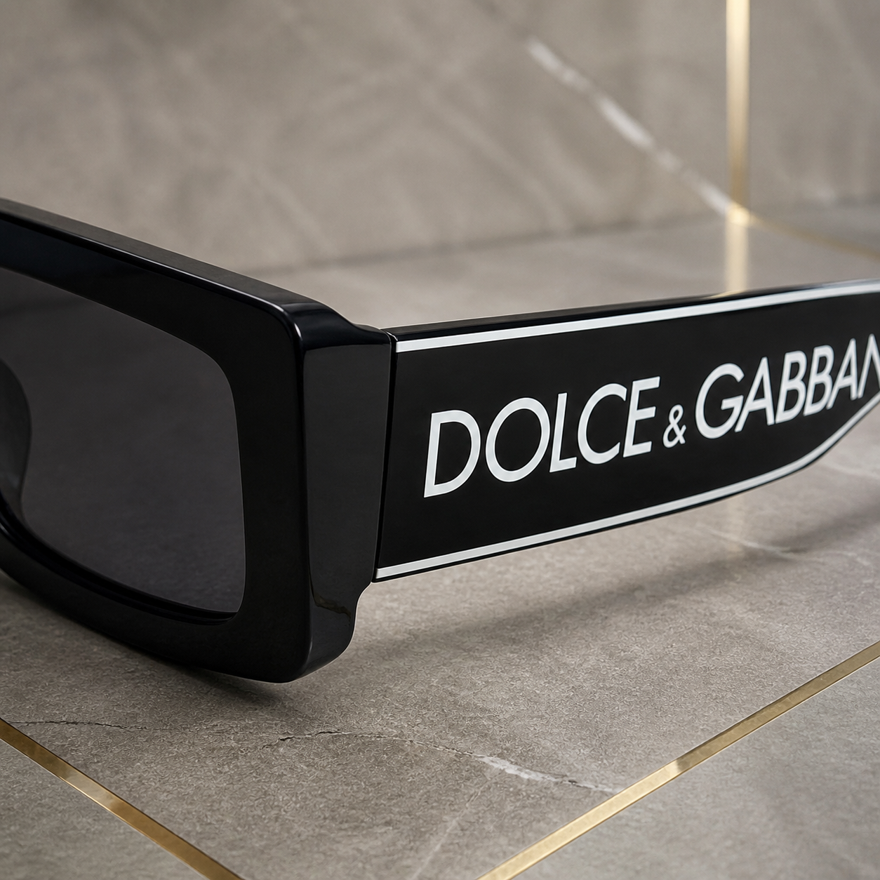 Dolce & Gabbana black sunglasses white logo temple detail