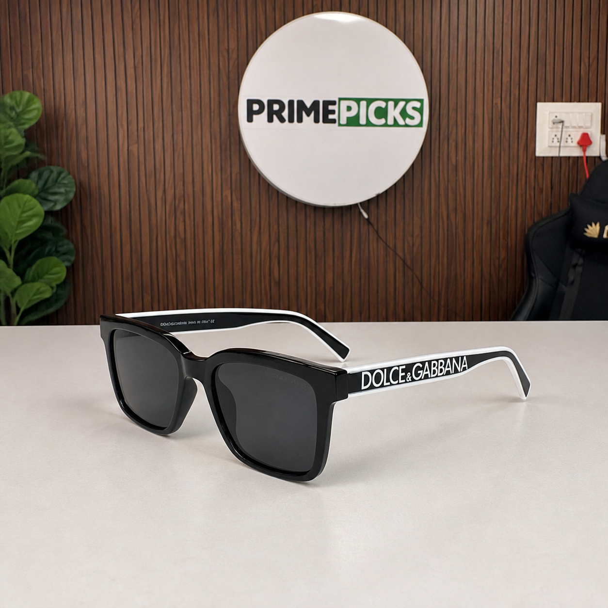 Dolce & Gabbana black square men's sunglasses hero view in PrimePicks office