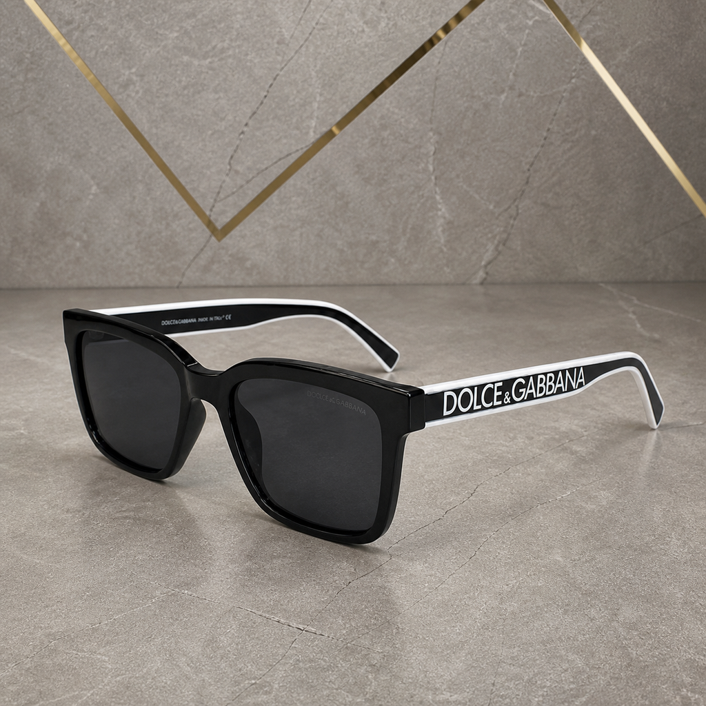 Dolce & Gabbana black square sunglasses alternate angle with white temple rails