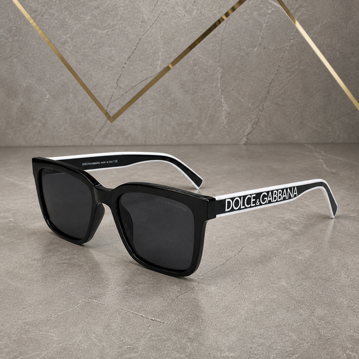Dolce & Gabbana black square sunglasses alternate angle with white temple rails