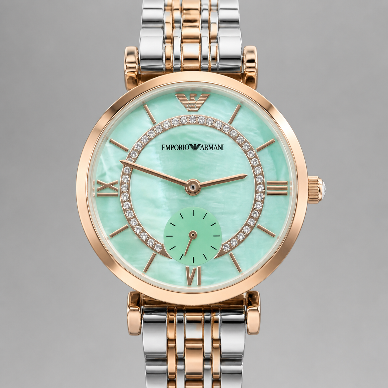 Emporio Armani ladies watch dial and bracelet detail