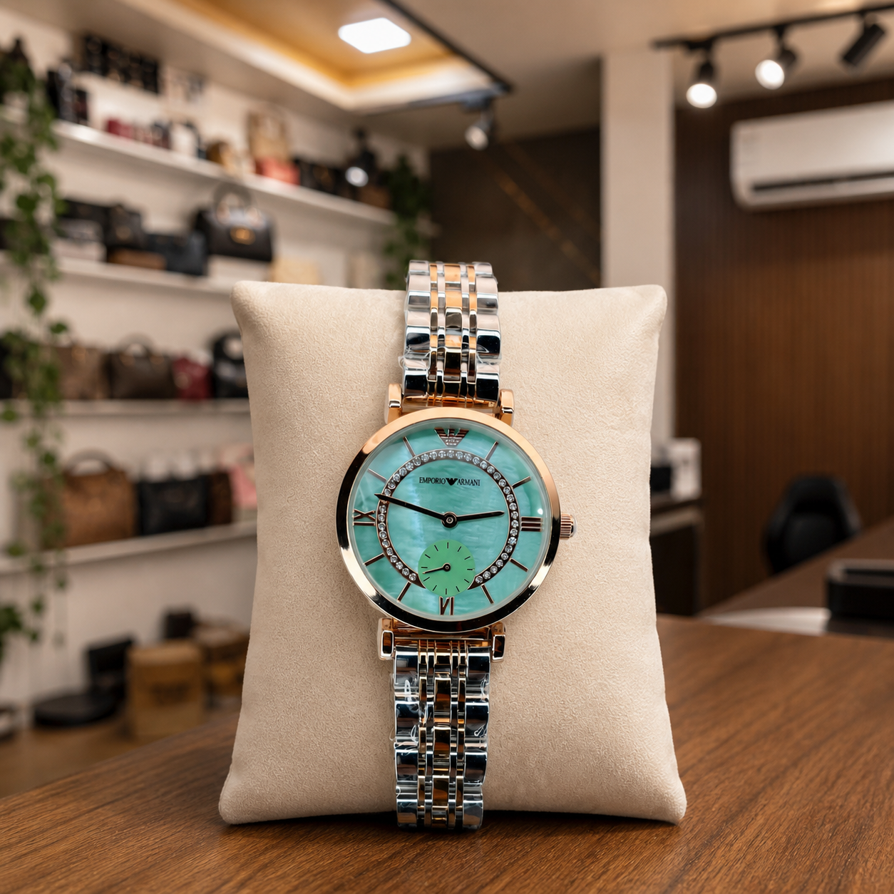 Emporio Armani ladies two-tone watch lifestyle view