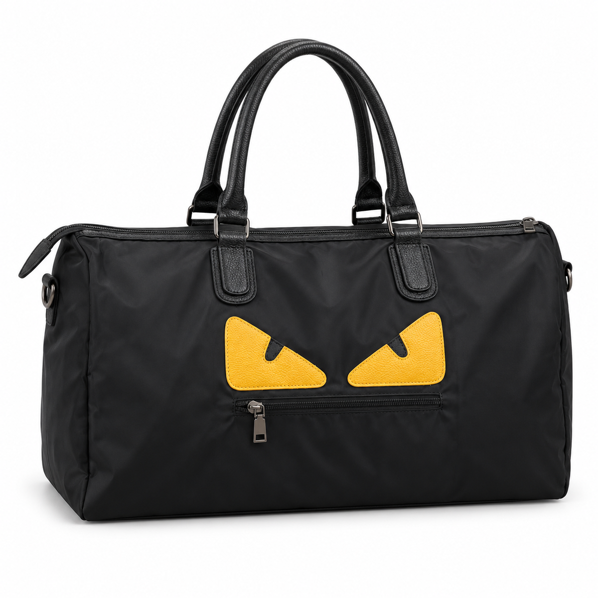 Fendi Ikonik 2.0 large black duffel bag on a white background
