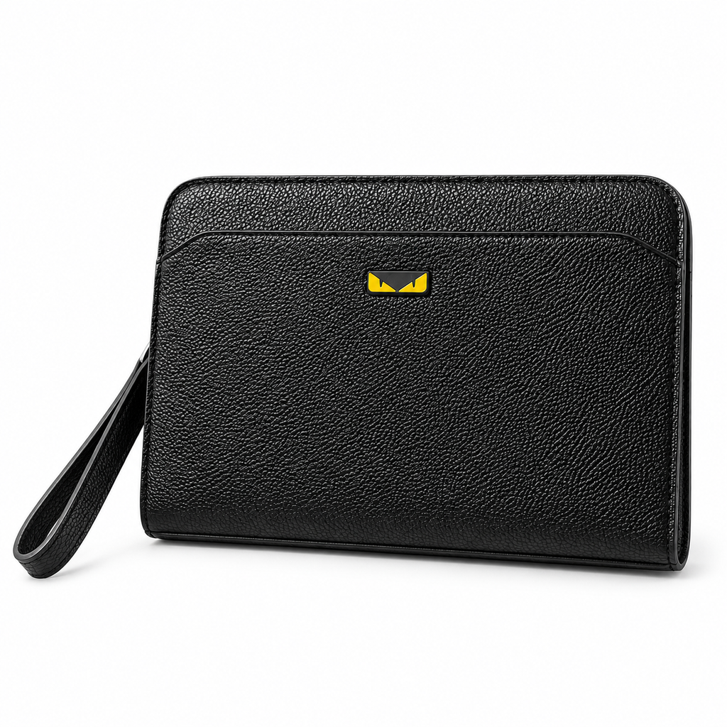 Fendi men’s black password-lock zip pouch on a white background