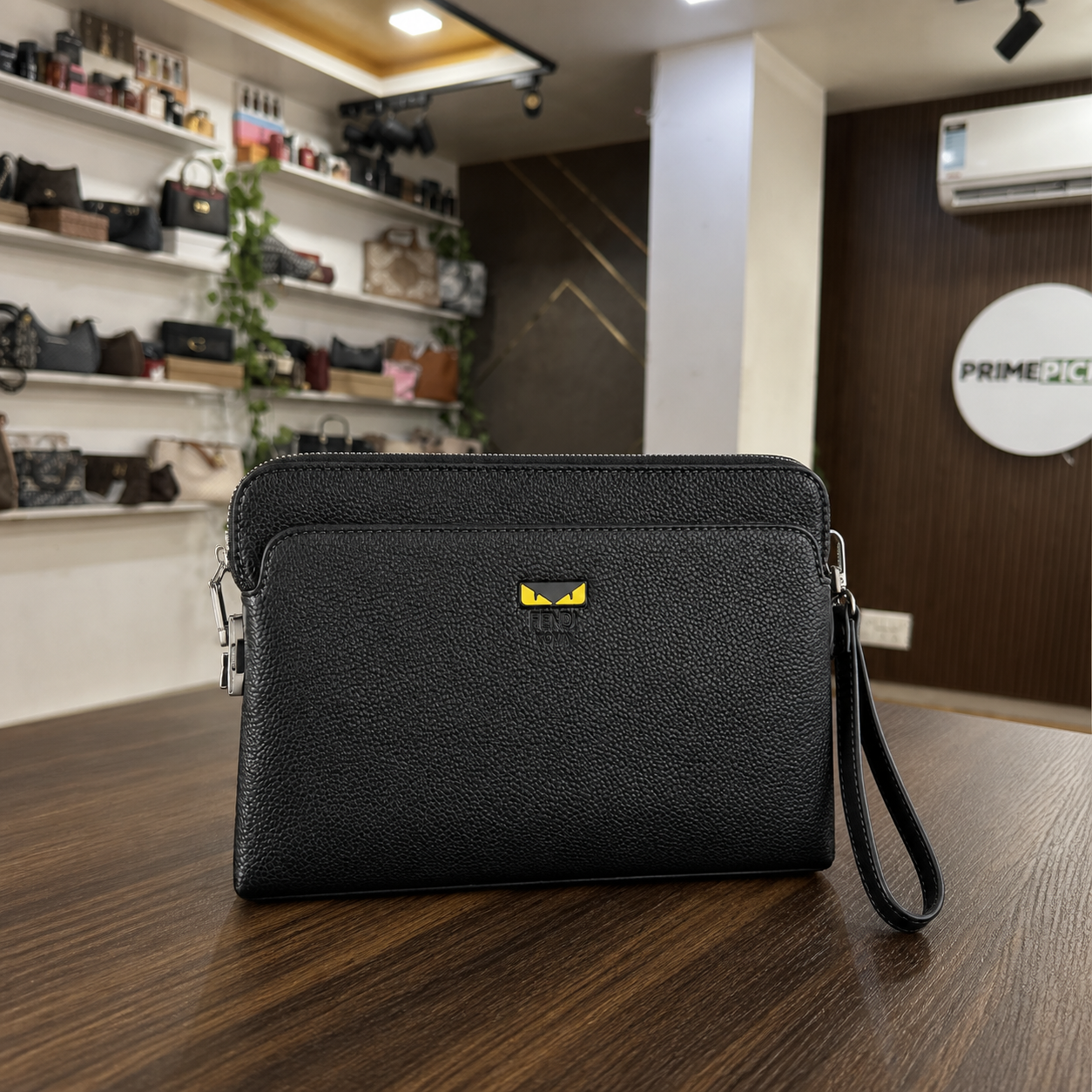 Fendi Monster Eyes men's pouch in the Primepicks showroom