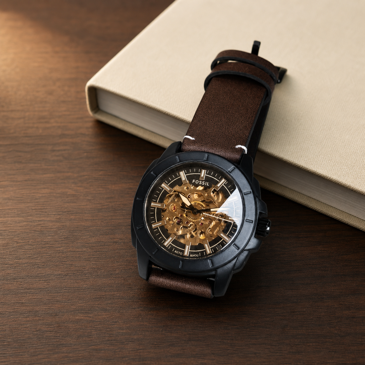Fossil Machine automatic skeleton-style watch lifestyle view