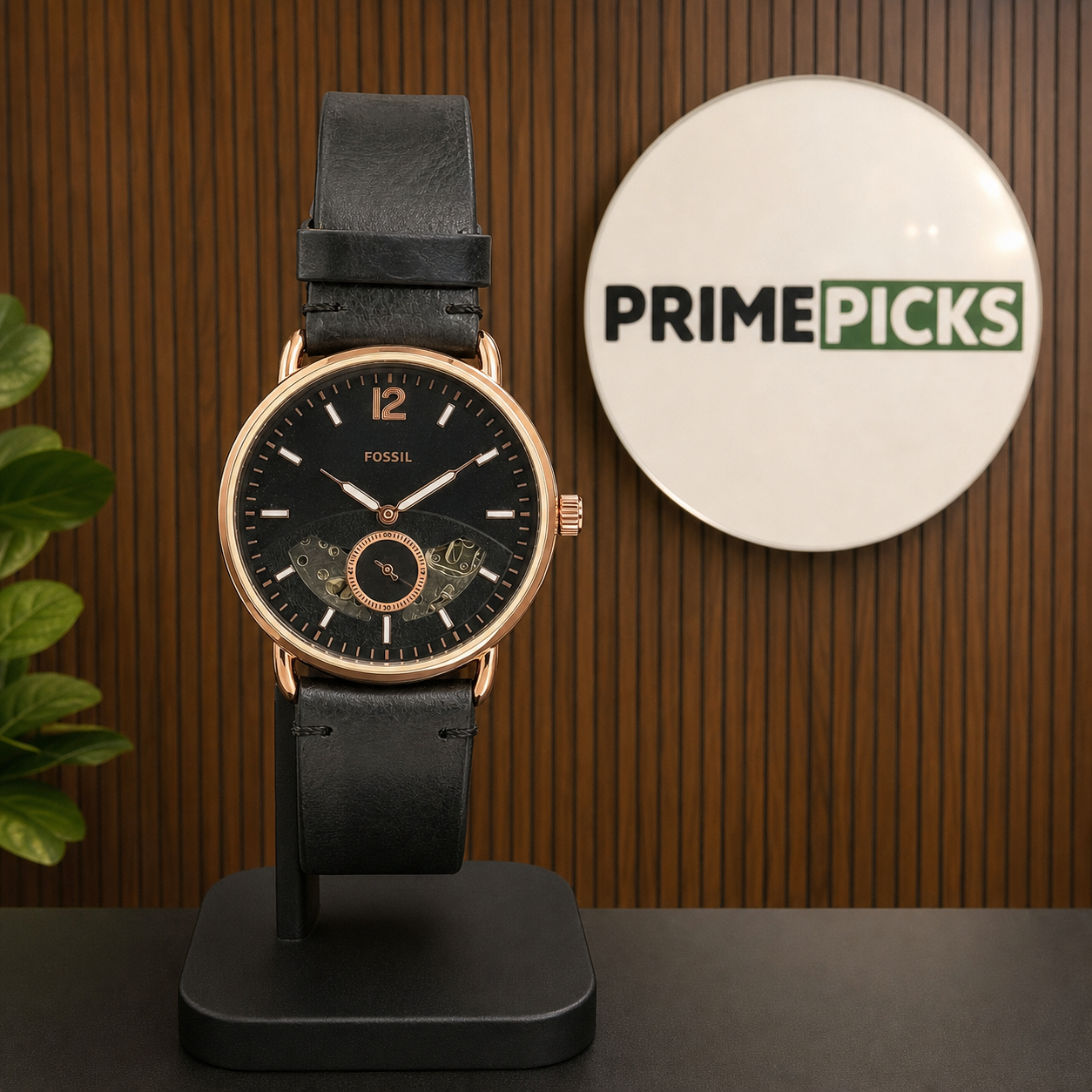 Fossil Commuter automatic watch with Primepicks logo board