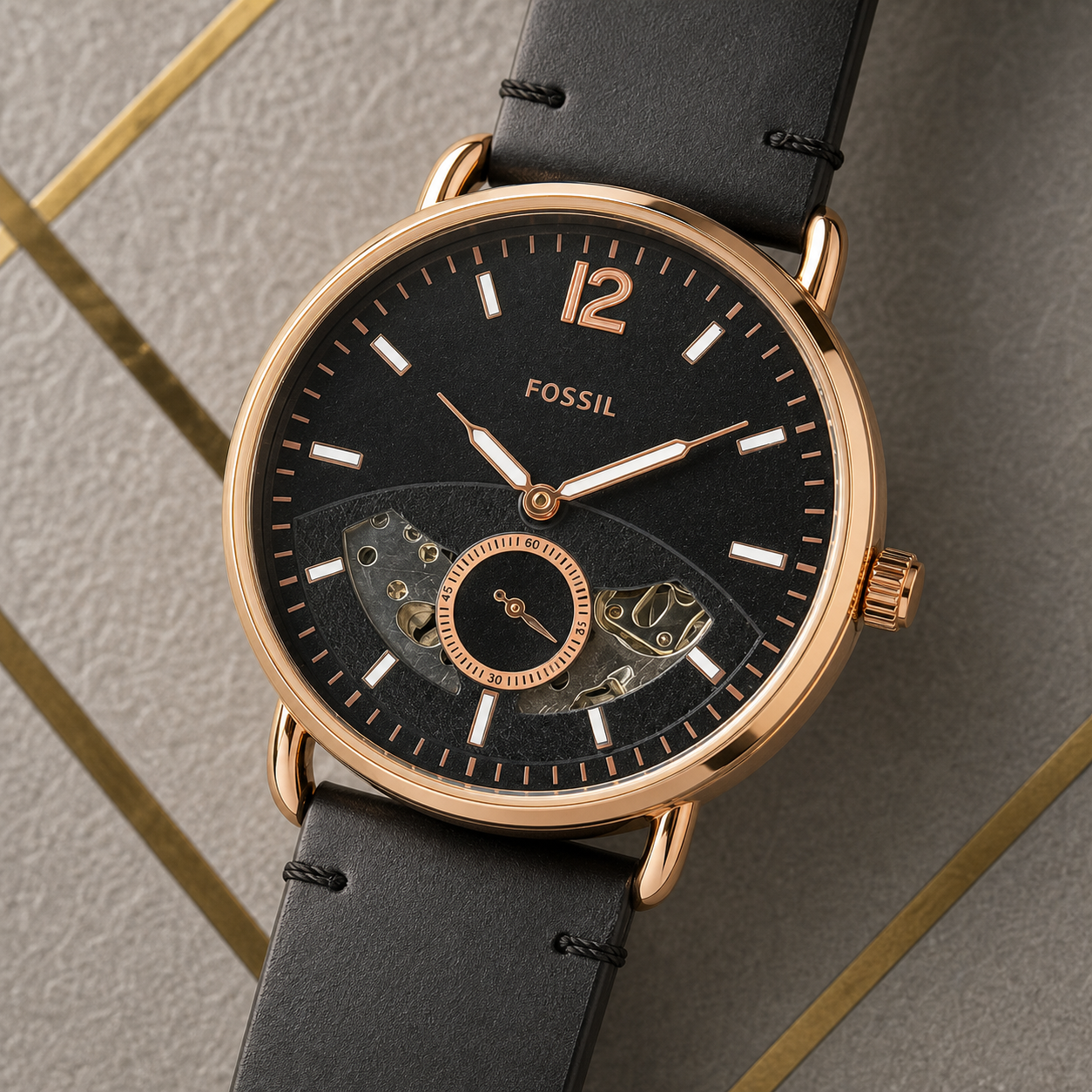 Fossil Commuter automatic open-heart dial close-up