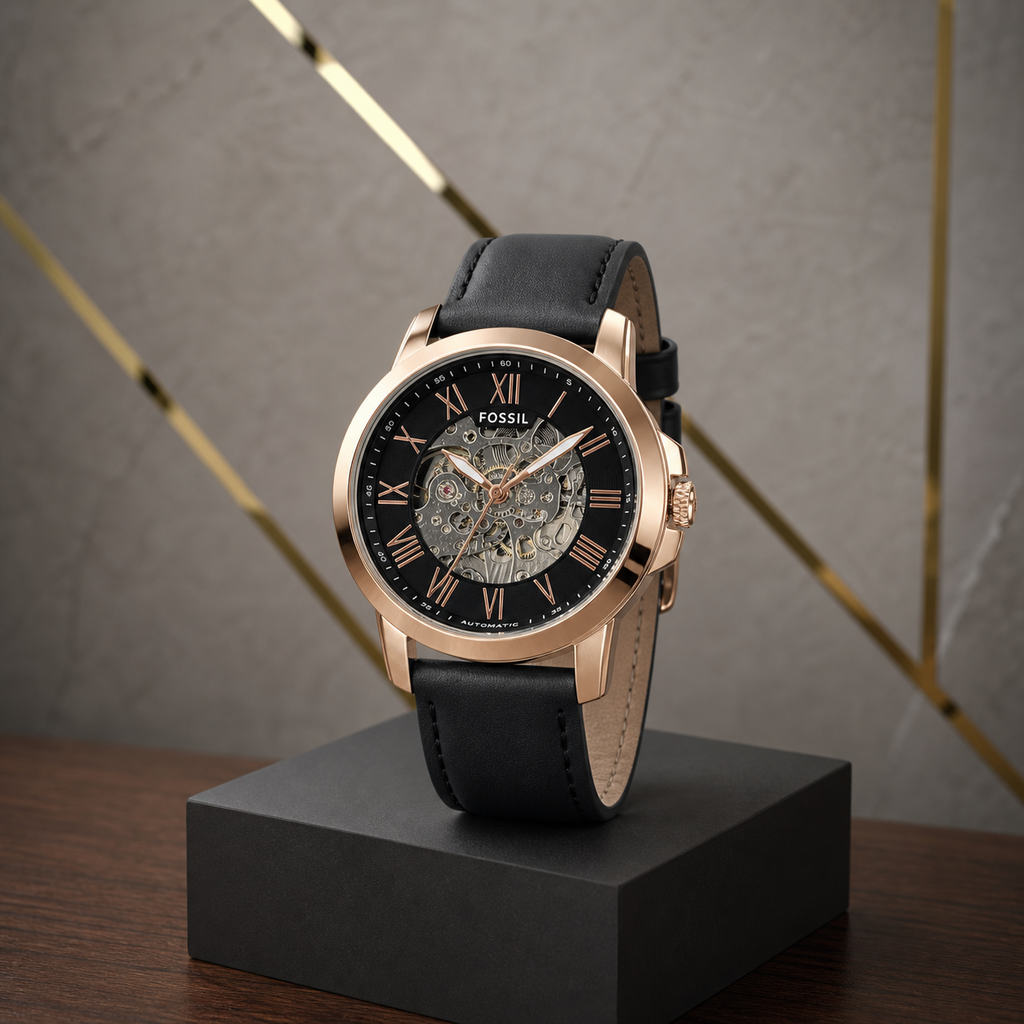 Fossil Grant ME3102 skeleton watch three-quarter view