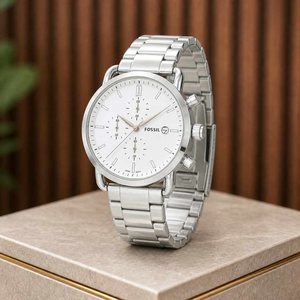 Fossil White Dial Commuter — alternate angle