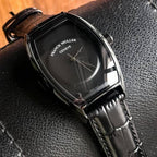 Original close-angle view of Franck Muller Curvex Piano-style full-black watch