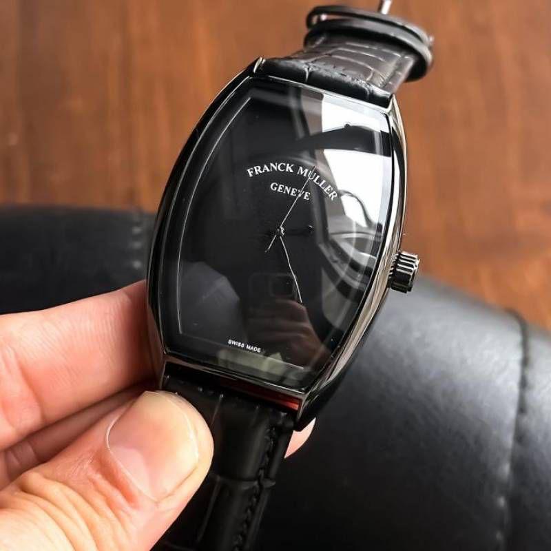 Original side-angle view of Franck Muller Curvex Piano-style full-black watch