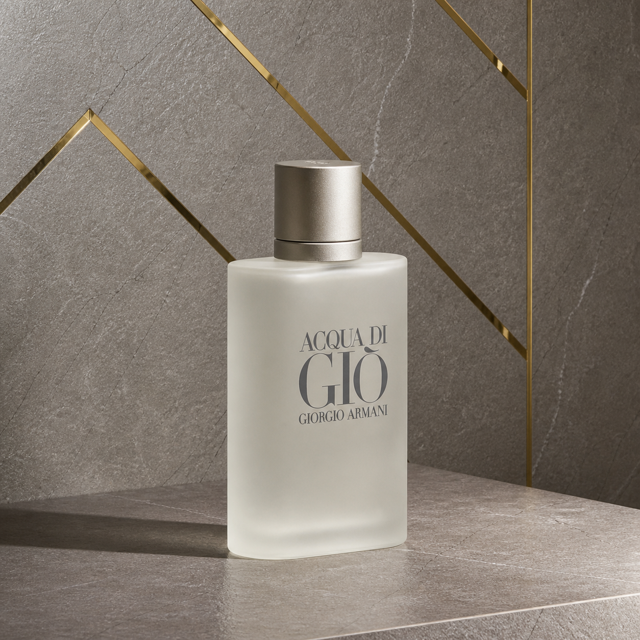 Giorgio Armani Acqua di Giò bottle against the PrimePicks stone wall