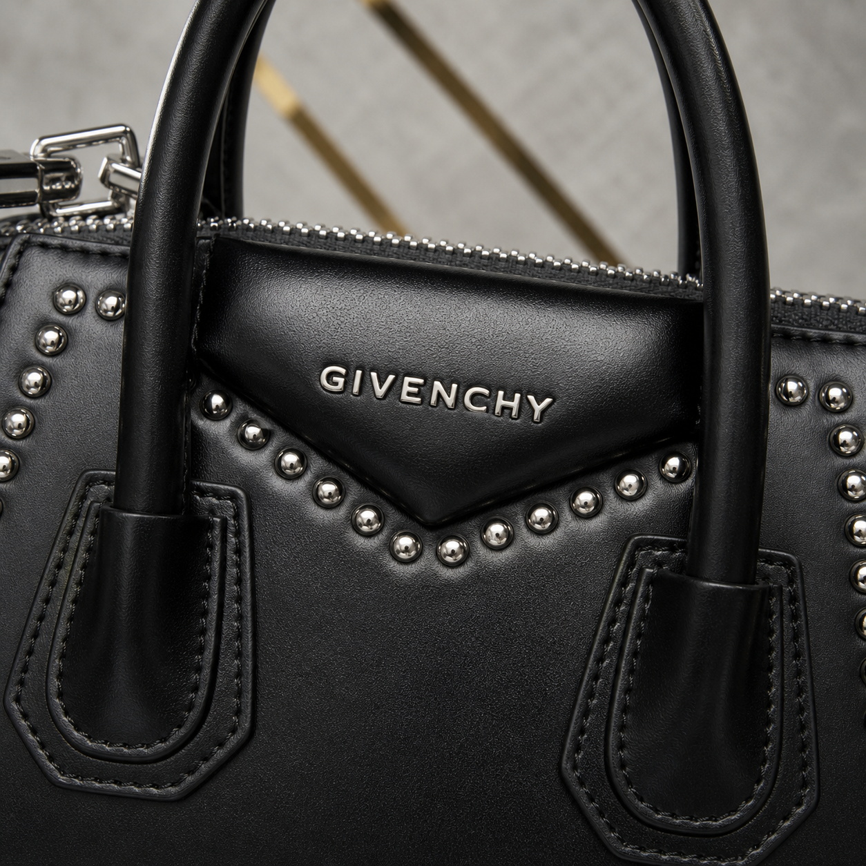 Givenchy Antigona Studded Satchel logo and stud detail