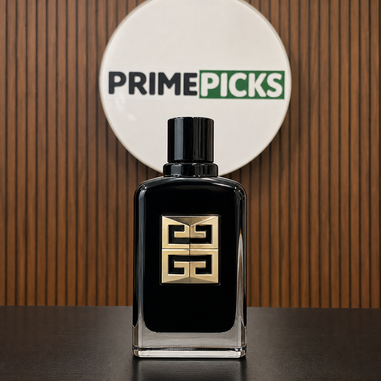 Givenchy Gentleman Society Ambrée Eau de Parfum bottle at the PrimePicks office sign
