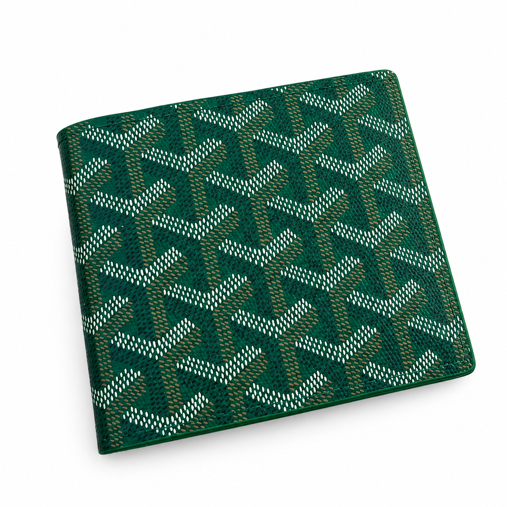Goyard Green Monogram Wallet on white background