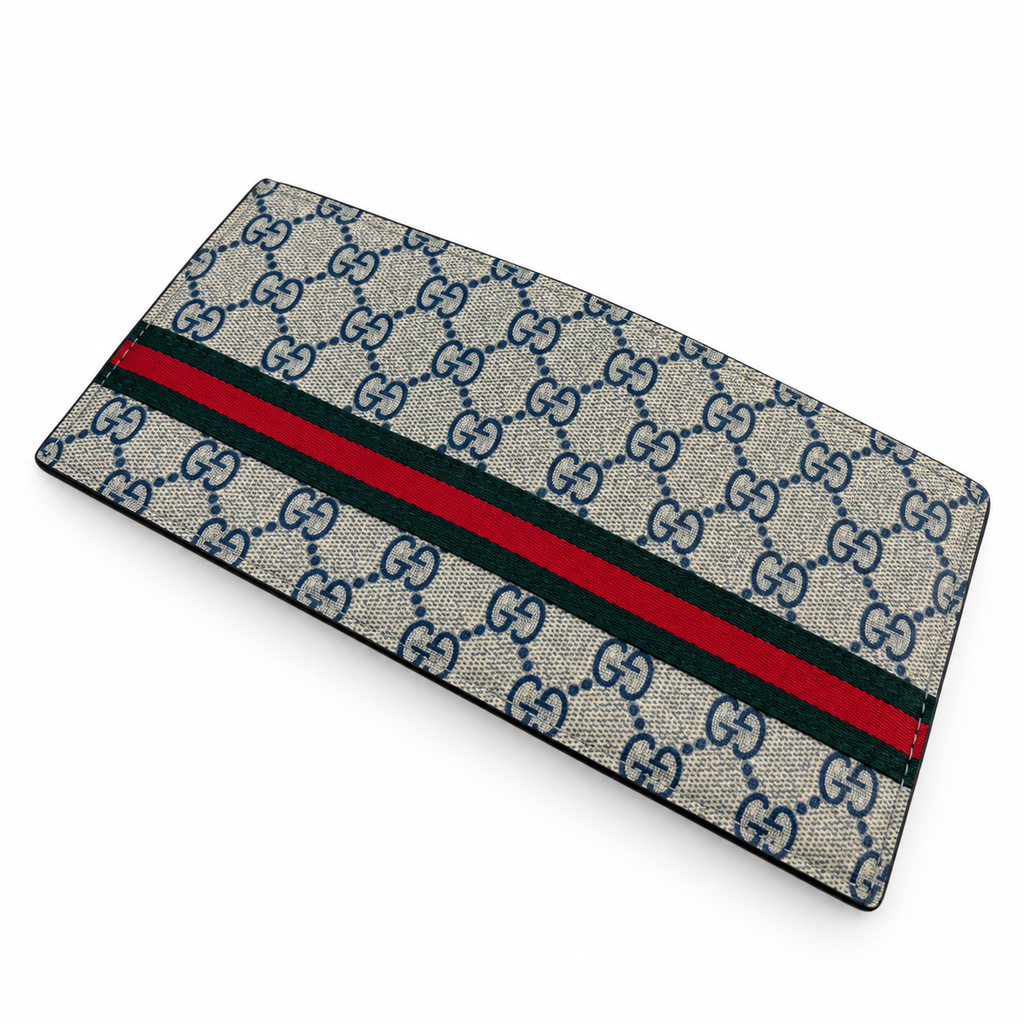 Gucci Beige GG Web Stripe Wallet on white background
