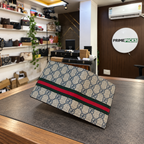 Gucci Beige GG Web Stripe Wallet at PrimePicks office