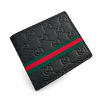 Gucci Black Embossed GG Web Stripe Wallet on white background