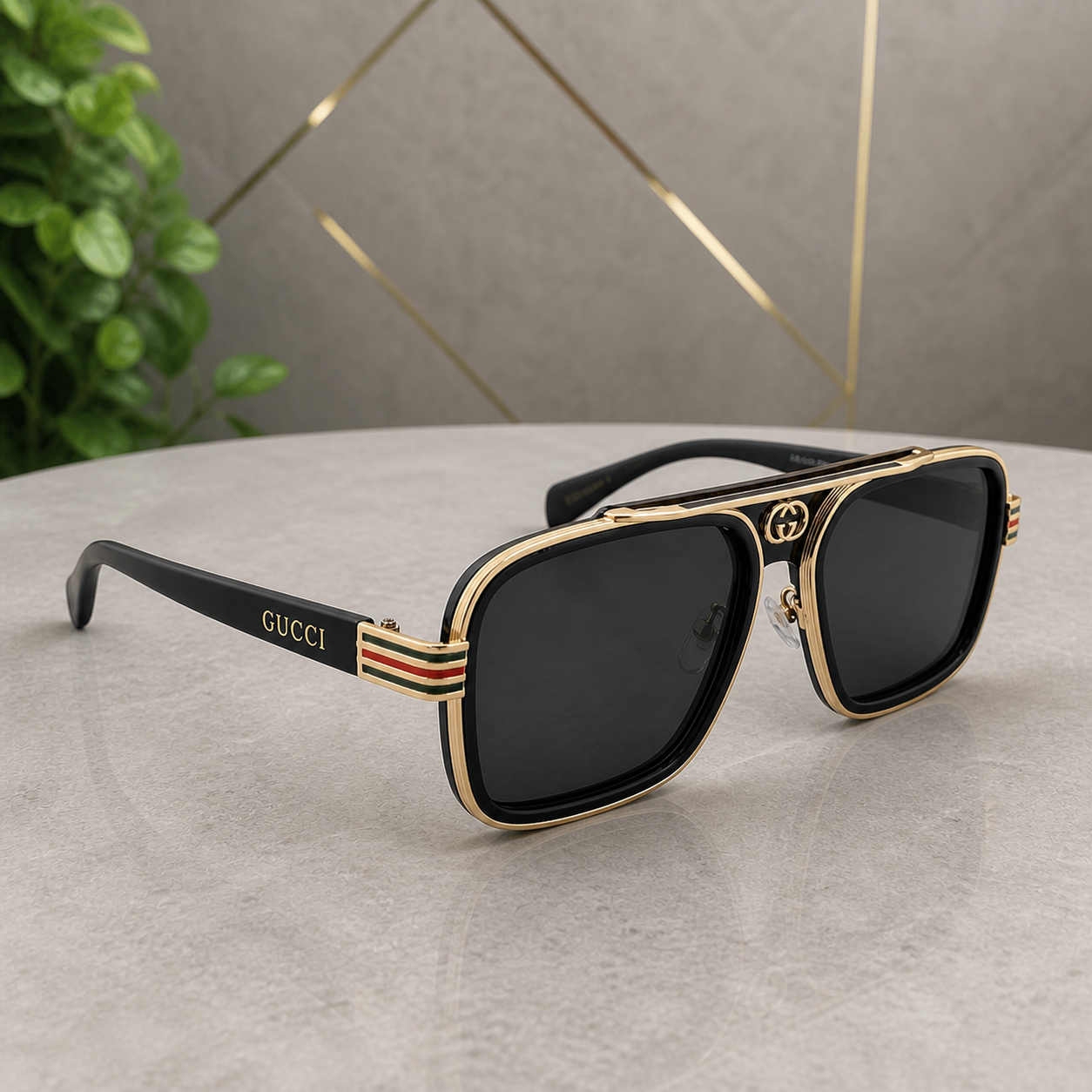 Gucci black and gold navigator sunglasses alternate angle