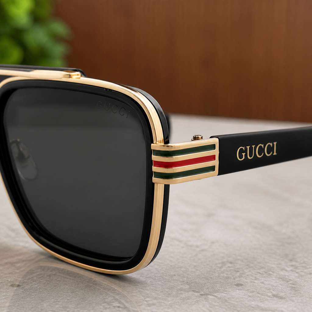 Gucci navigator sunglasses striped hinge and logo detail