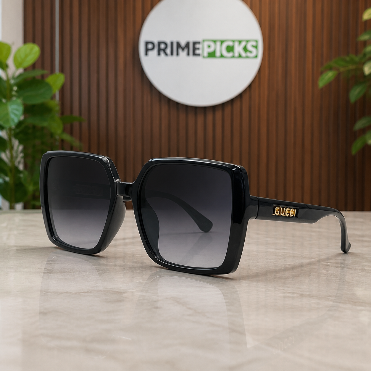 Gucci black oversized square ladies sunglasses hero view