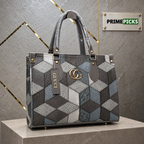 Gucci geometric patchwork tote bag in PrimePicks grey-and-gold office