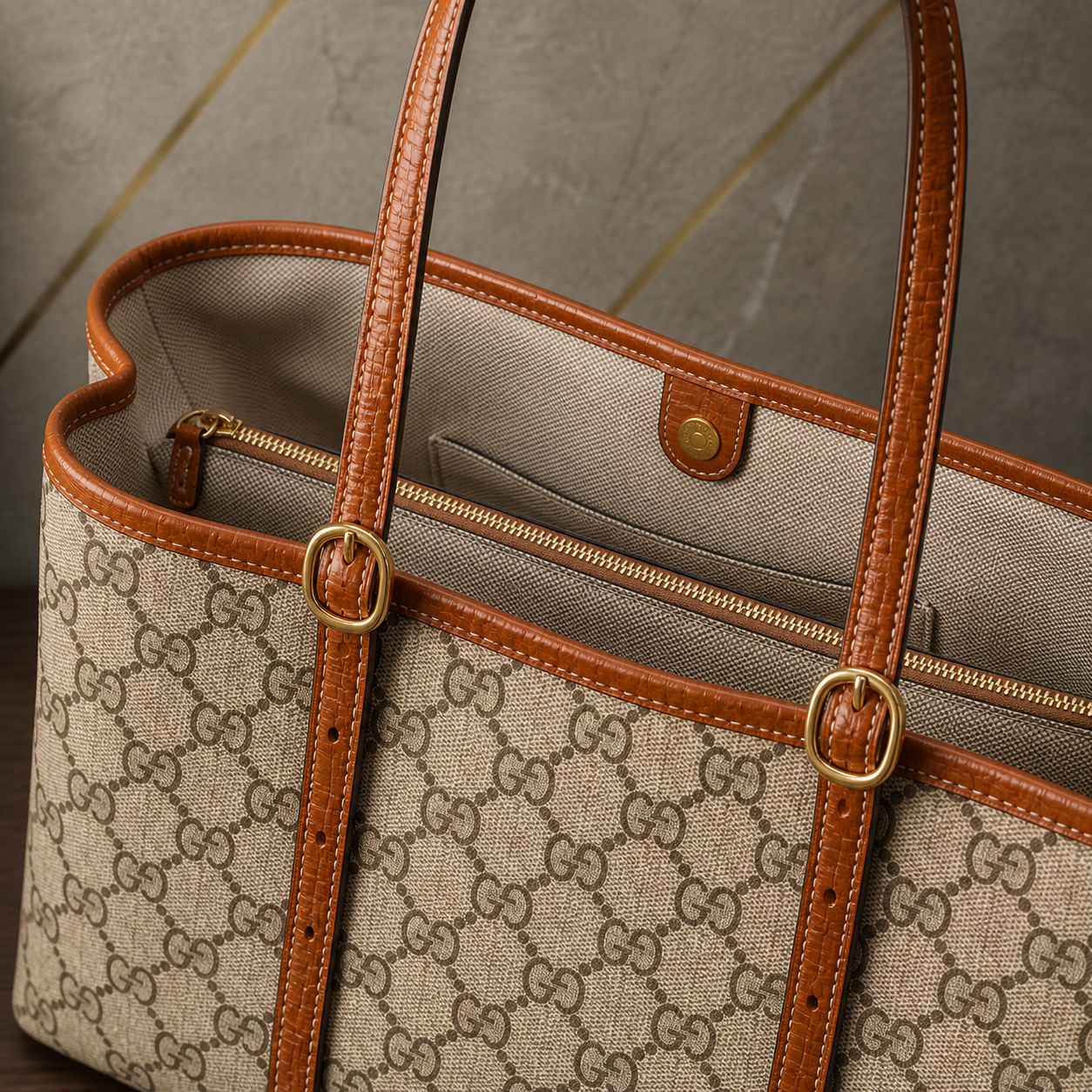 Gucci Padlock GG Emblem Medium Tote Bag monogram, trim and interior detail