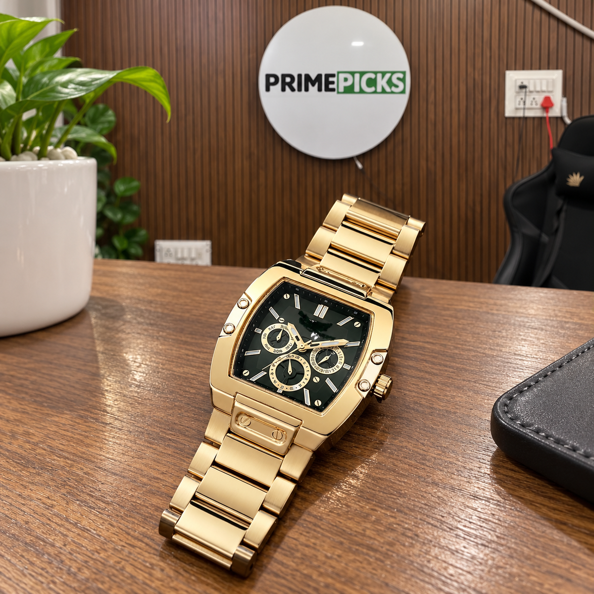 GUESS Phoenix GW0456G3 gold-tone men's watch at the PrimePicks office