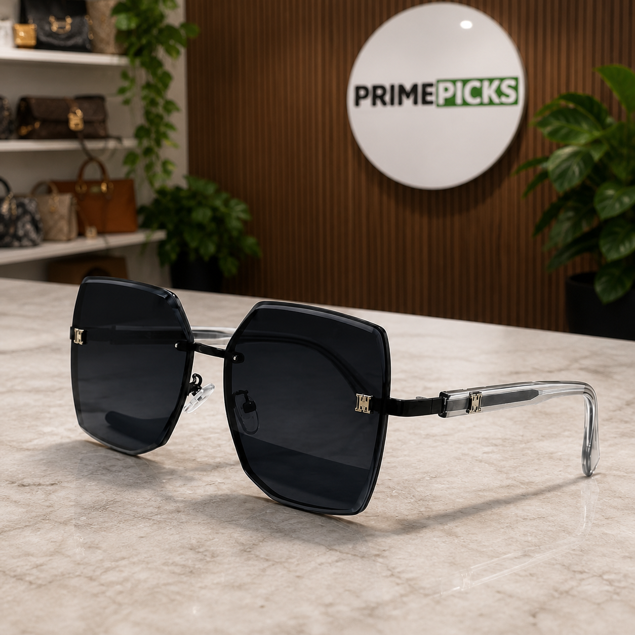 Hermès black rimless geometric UV ladies sunglasses hero view