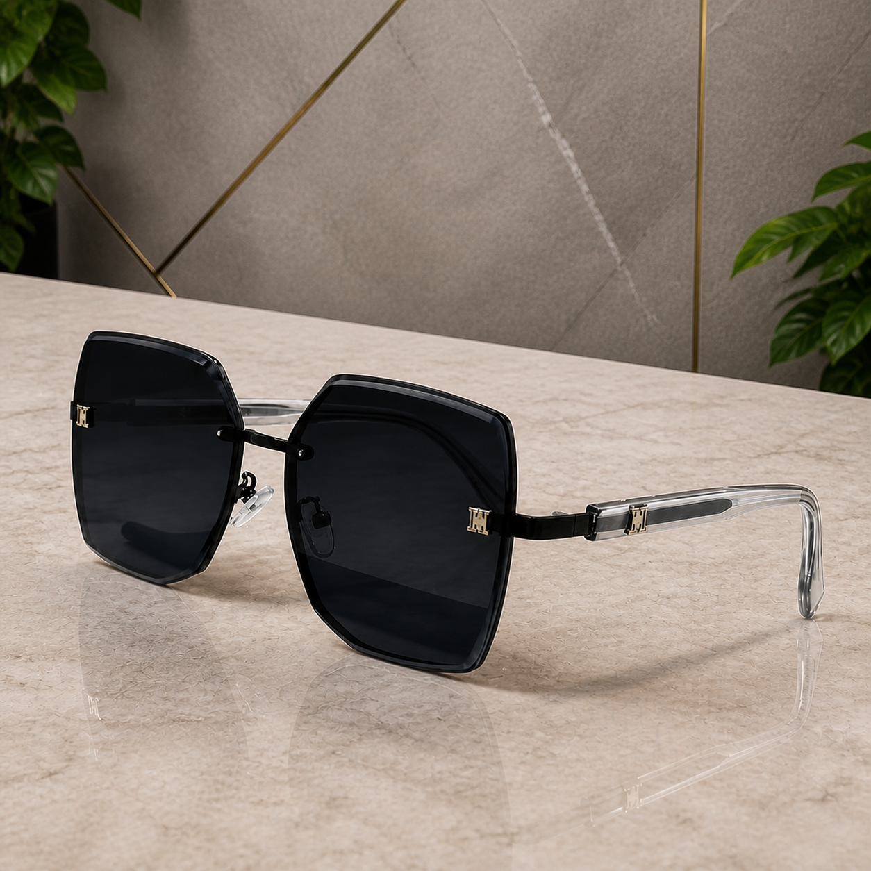 Hermès black rimless geometric sunglasses alternate angle