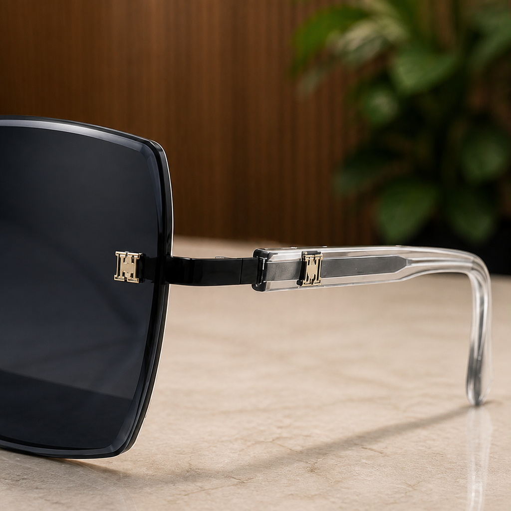 Hermès rimless sunglasses H accents and clear arm detail