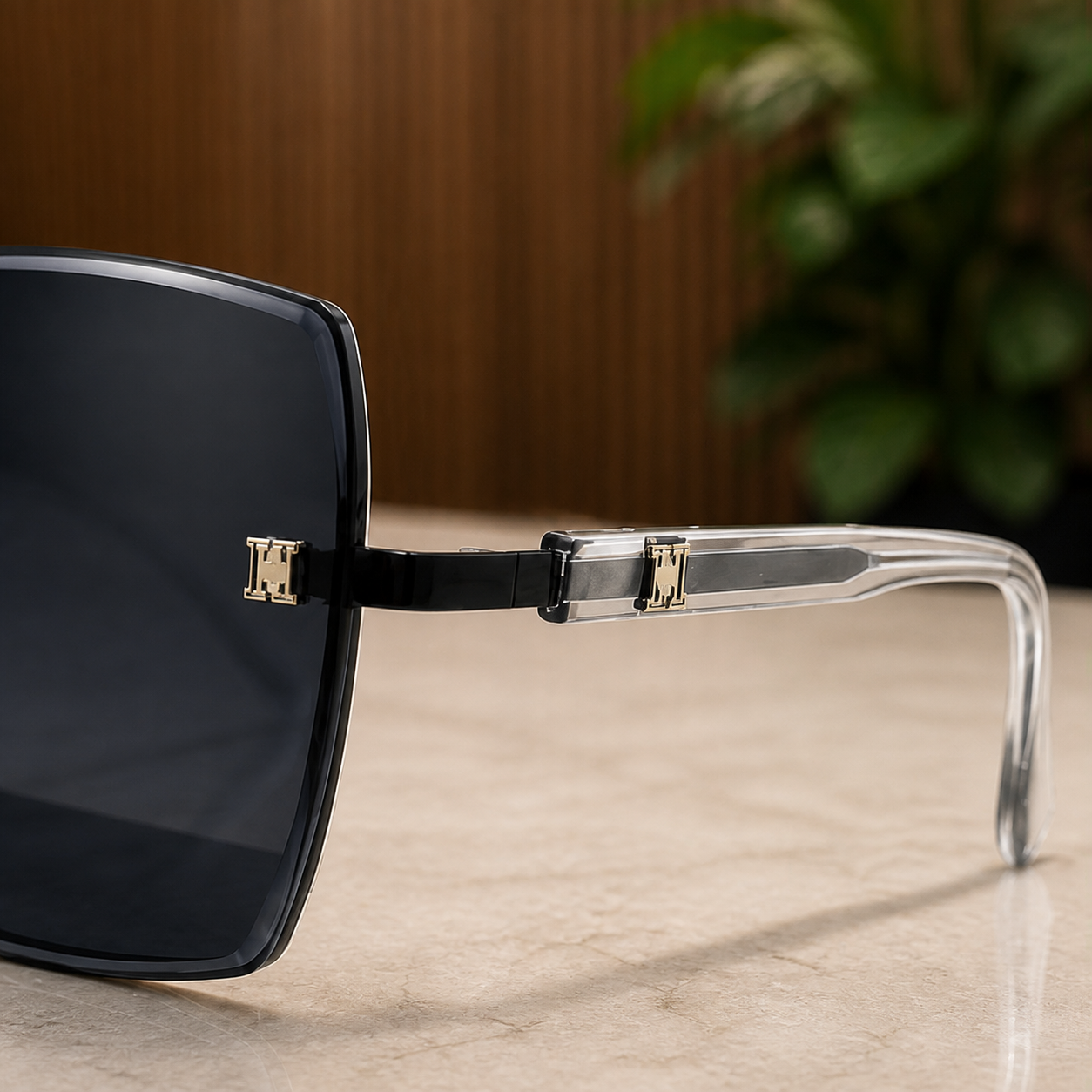 Hermès rimless sunglasses H accents and clear arm detail