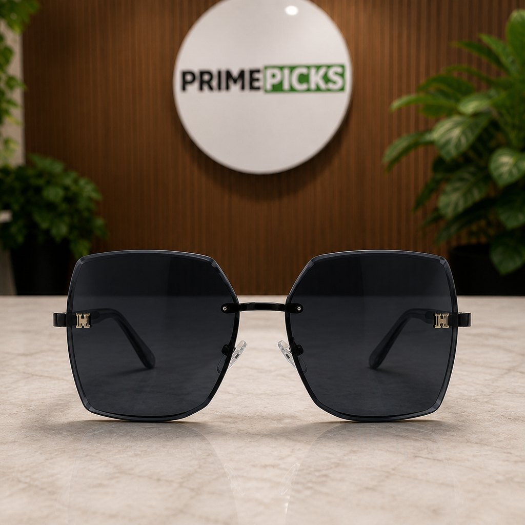 Hermès black rimless geometric sunglasses front view