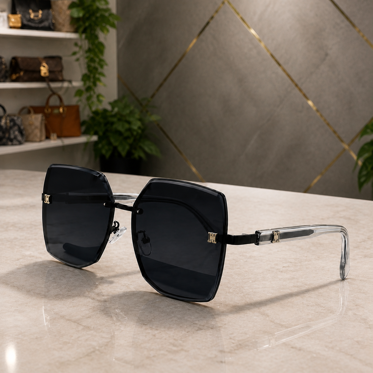 Hermès black rimless sunglasses PrimePicks office lifestyle