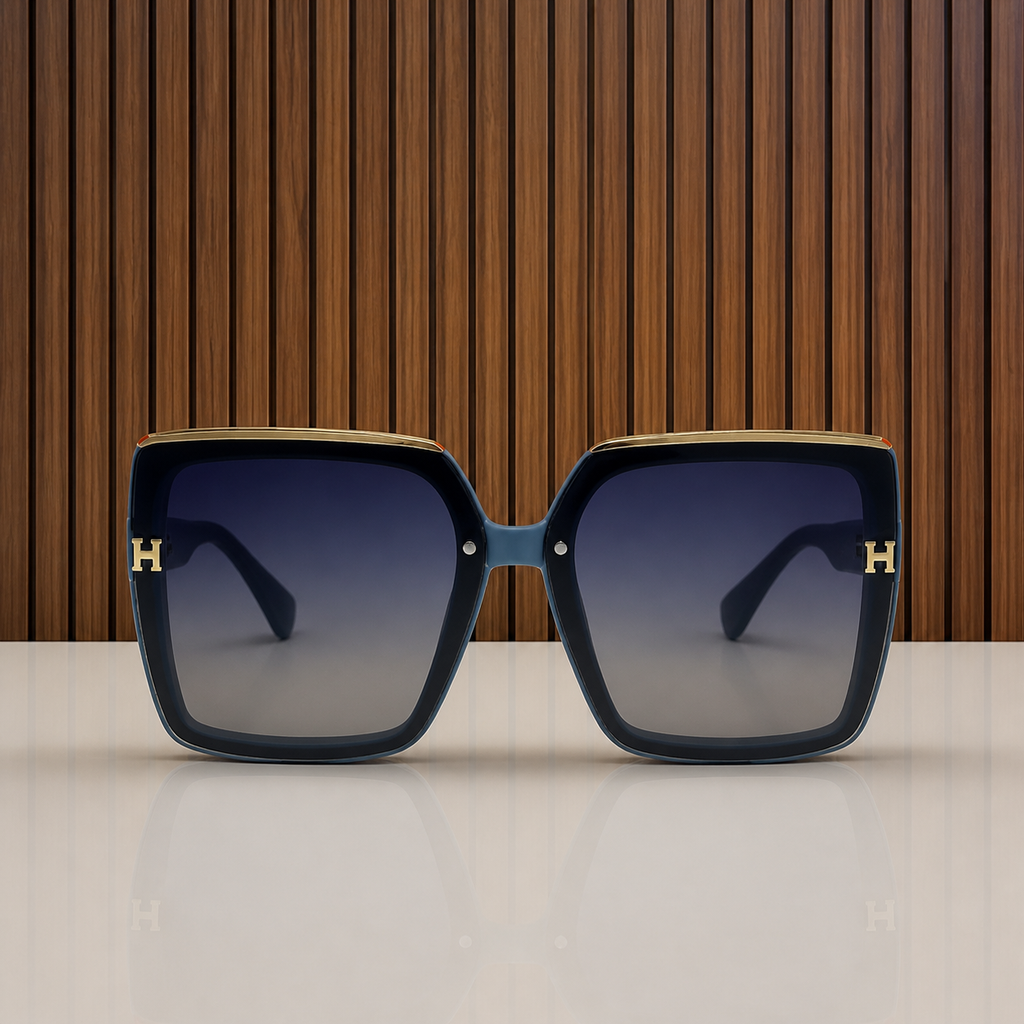 Hermes oversized square sunglasses in slate blue, front view