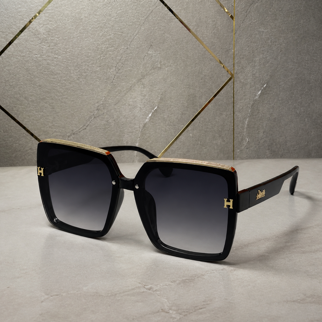 Hermes oversized square sunglasses in glossy black, hero view