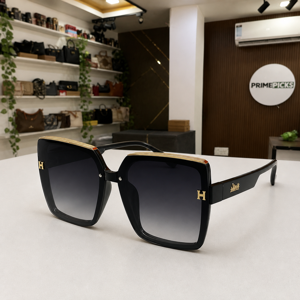 Hermes oversized square sunglasses in glossy black, alternate angle
