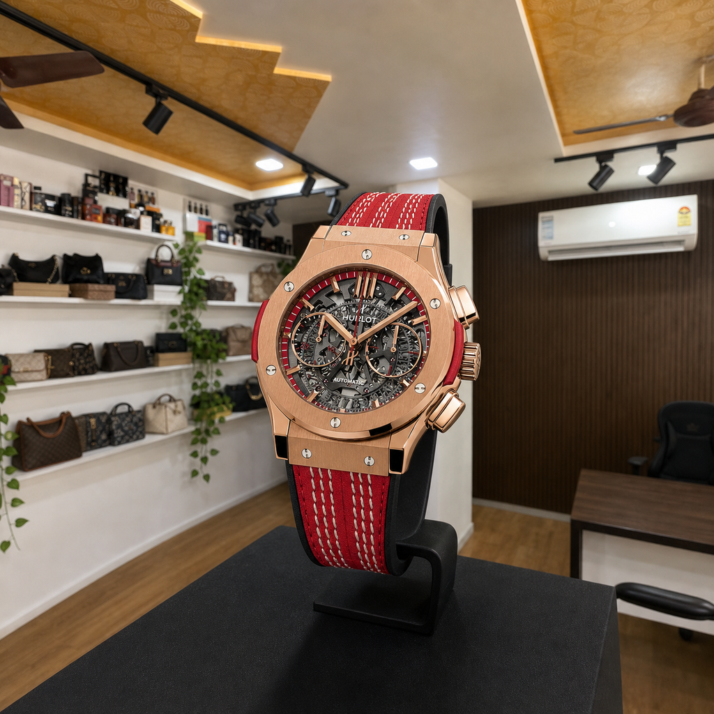 Hublot Big Bang ICC Cricket men’s watch displayed upright in the full Primepicks office interior