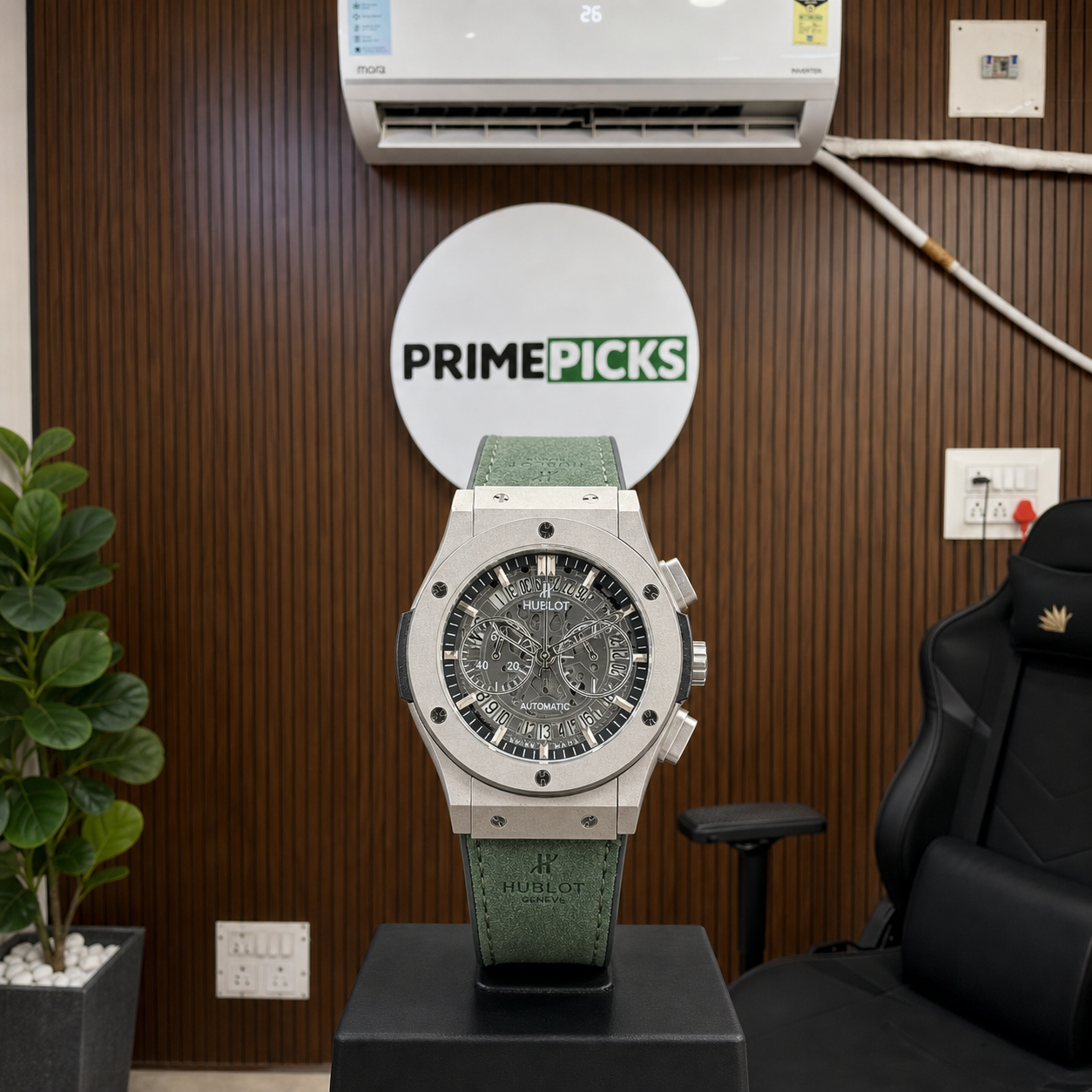 Hublot Big Bang skeleton automatic men’s watch with PRIMEPICKS office logo