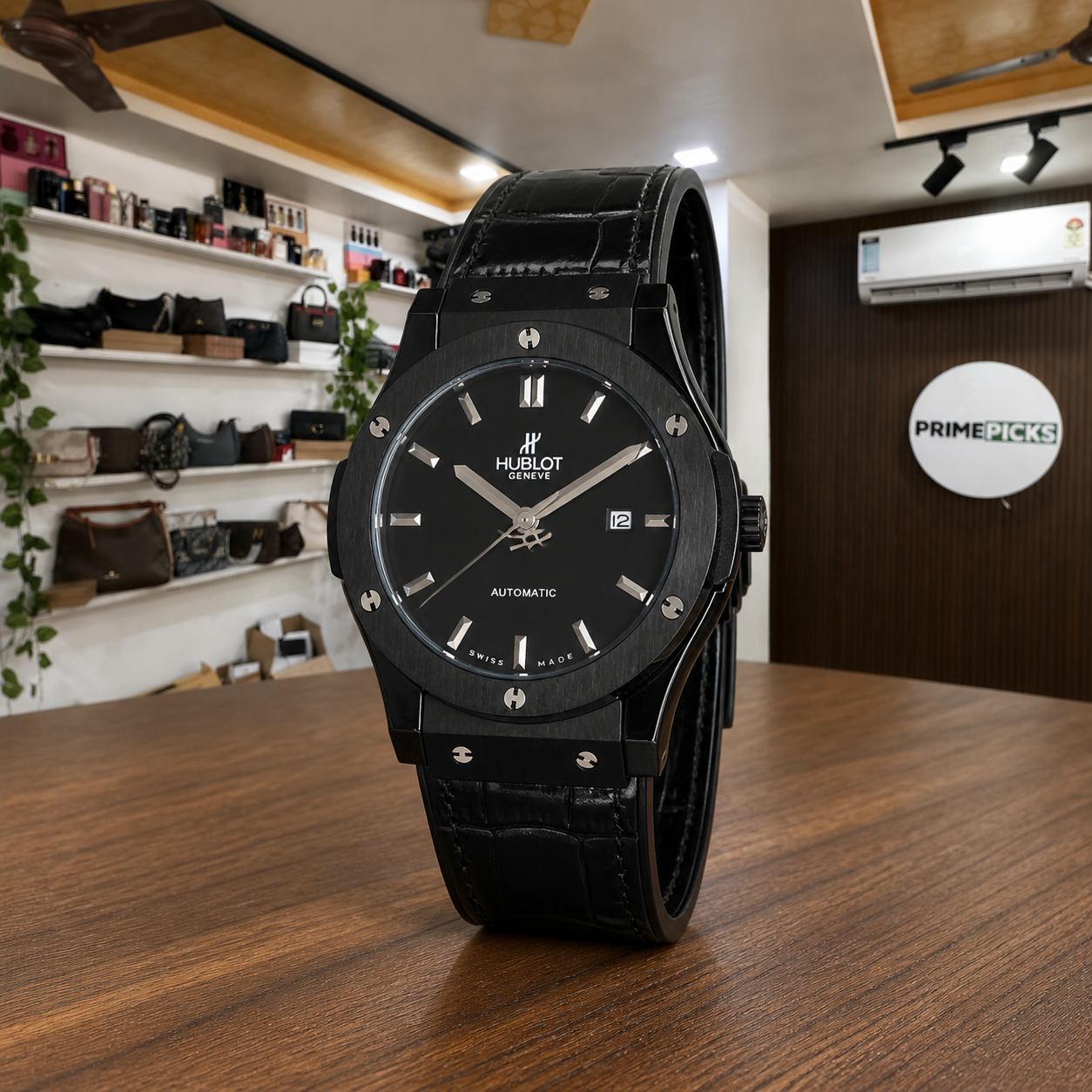 Hublot Classic Fusion black automatic watch in Primepicks office display
