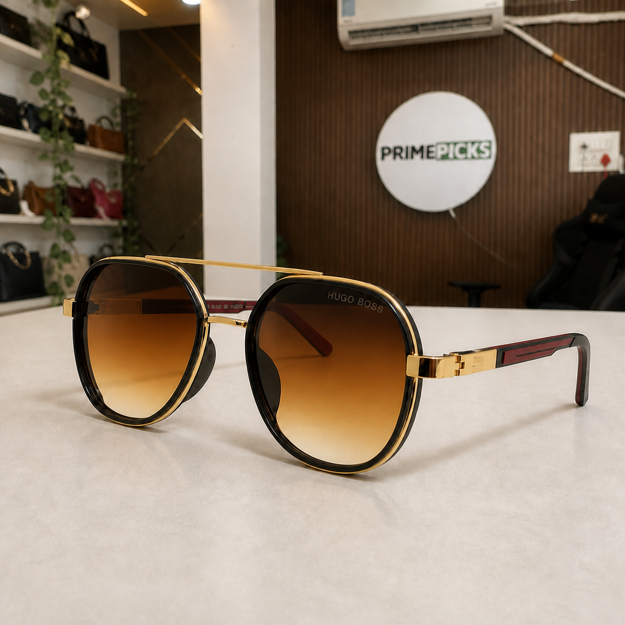 Hugo Boss brown-gradient sunglasses alternate office angle