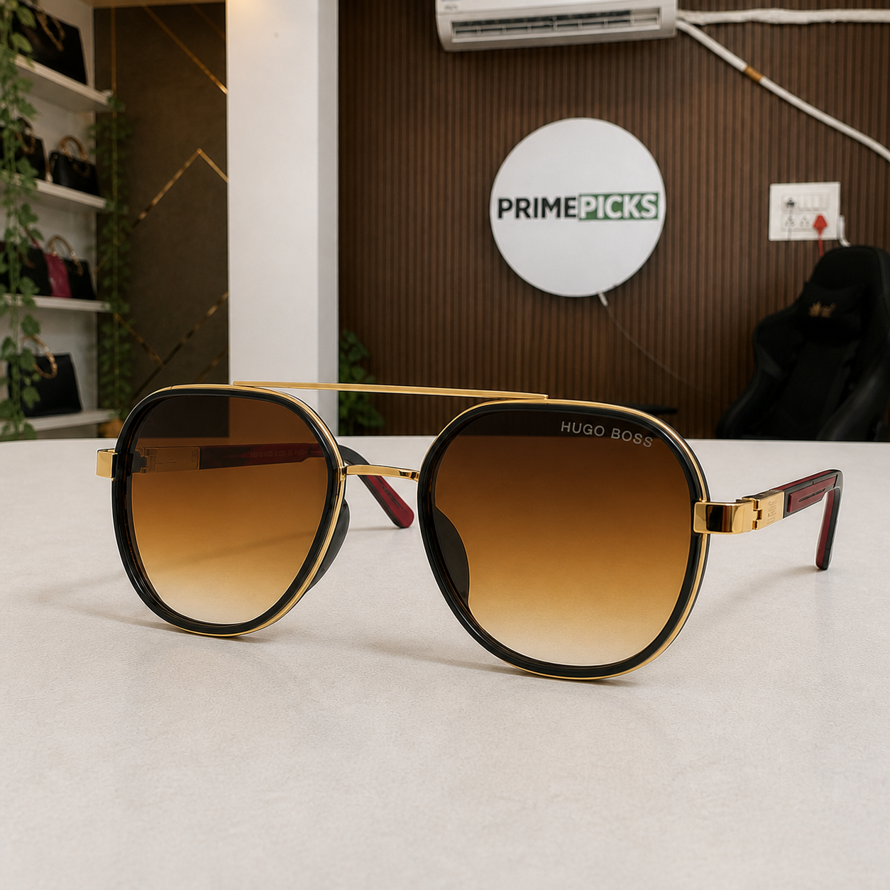 Hugo Boss black and gold-tone gradient sunglasses front view