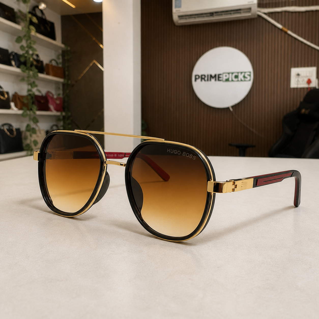 Hugo Boss black and gold-tone brown-gradient unisex sunglasses hero view