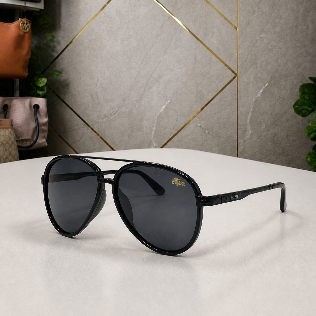 Lacoste black smoke-lens sunglasses alternate office angle