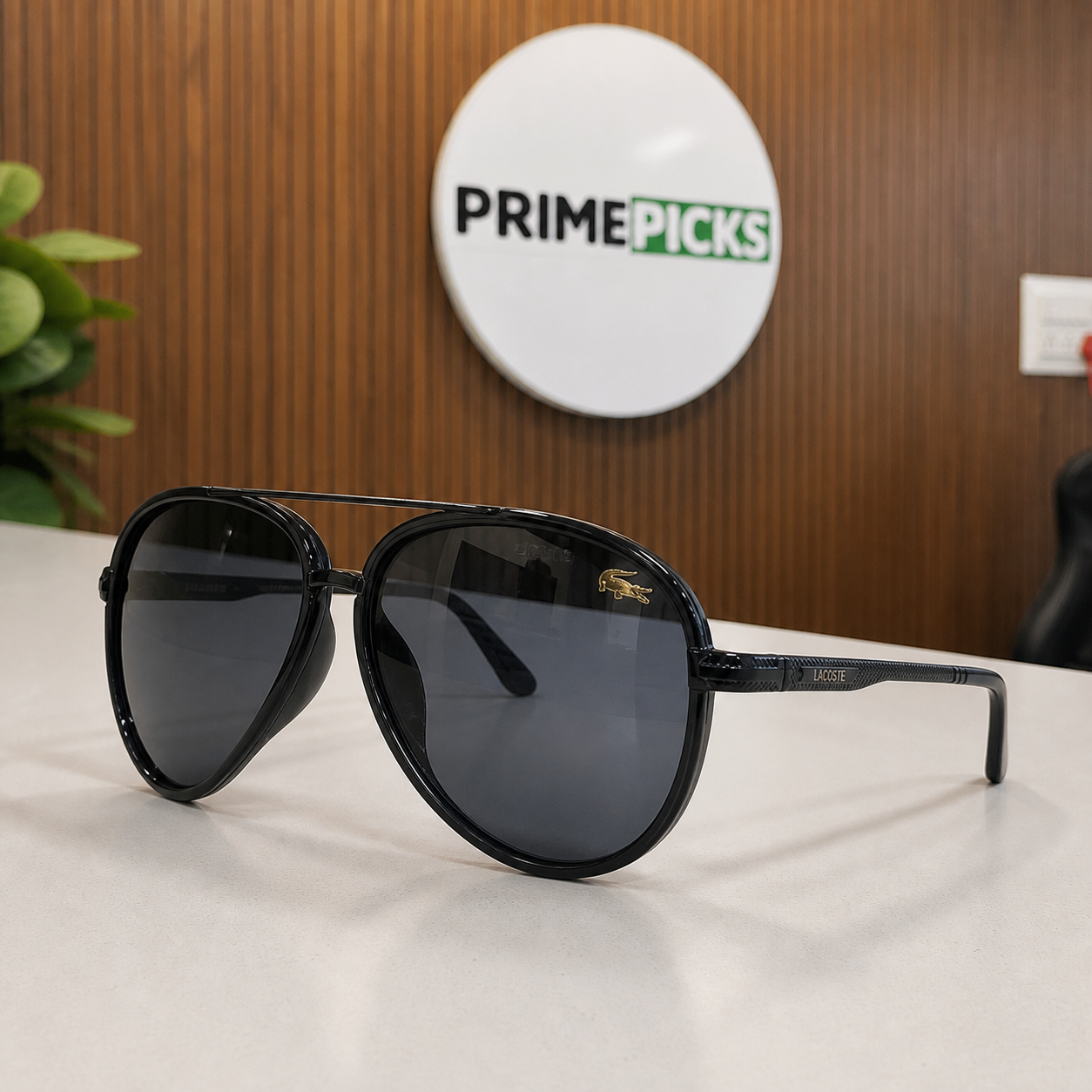 Lacoste black aviator-style smoke-lens unisex sunglasses hero view