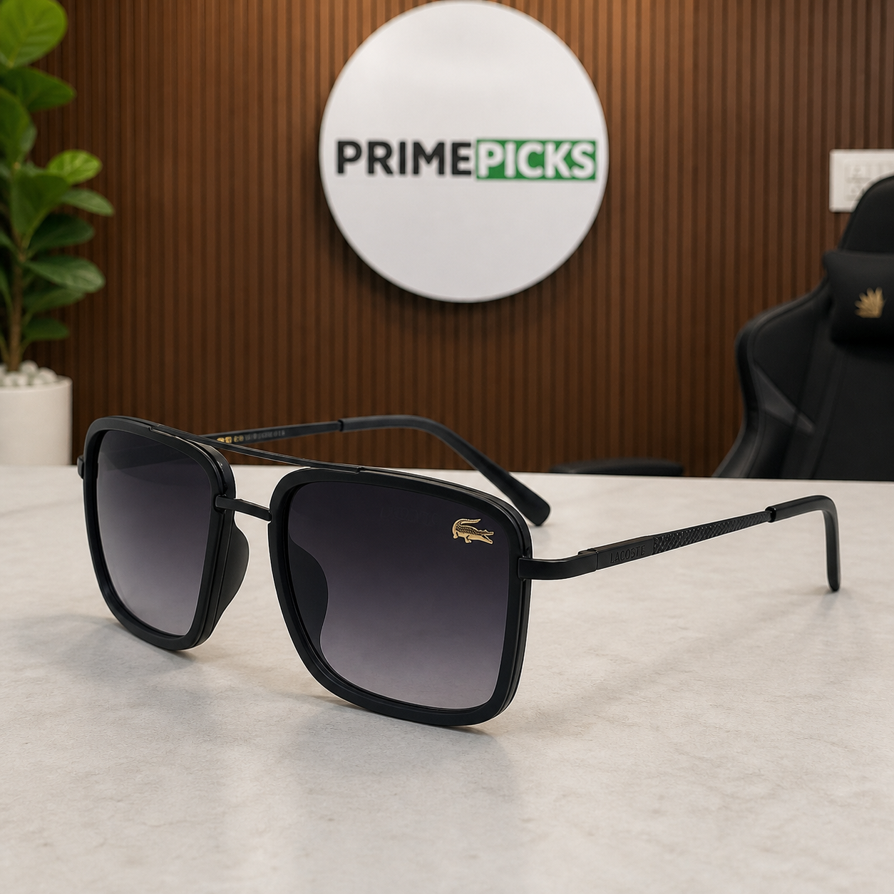 Lacoste black square purple-gradient unisex sunglasses hero view