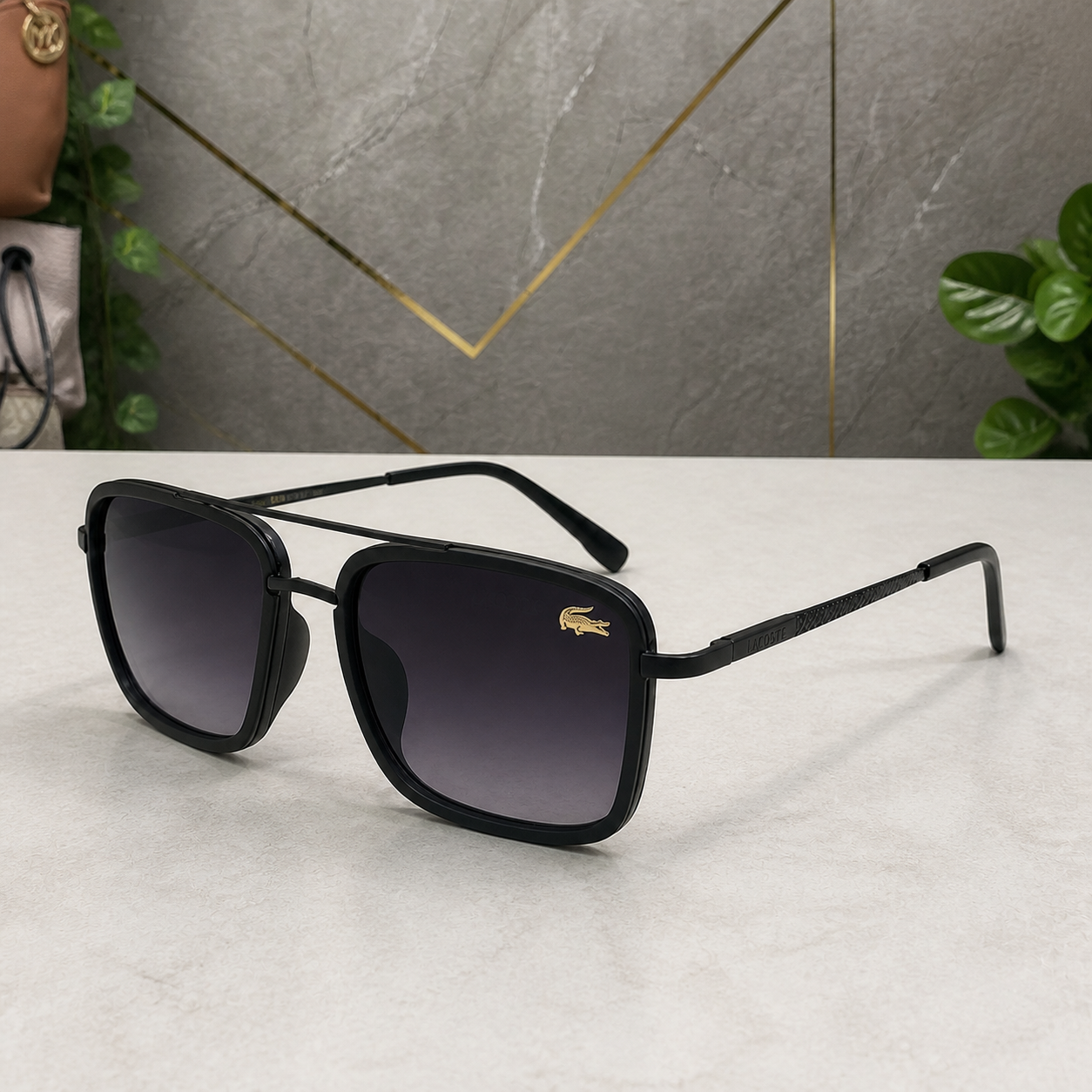 Lacoste black gradient sunglasses alternate office angle