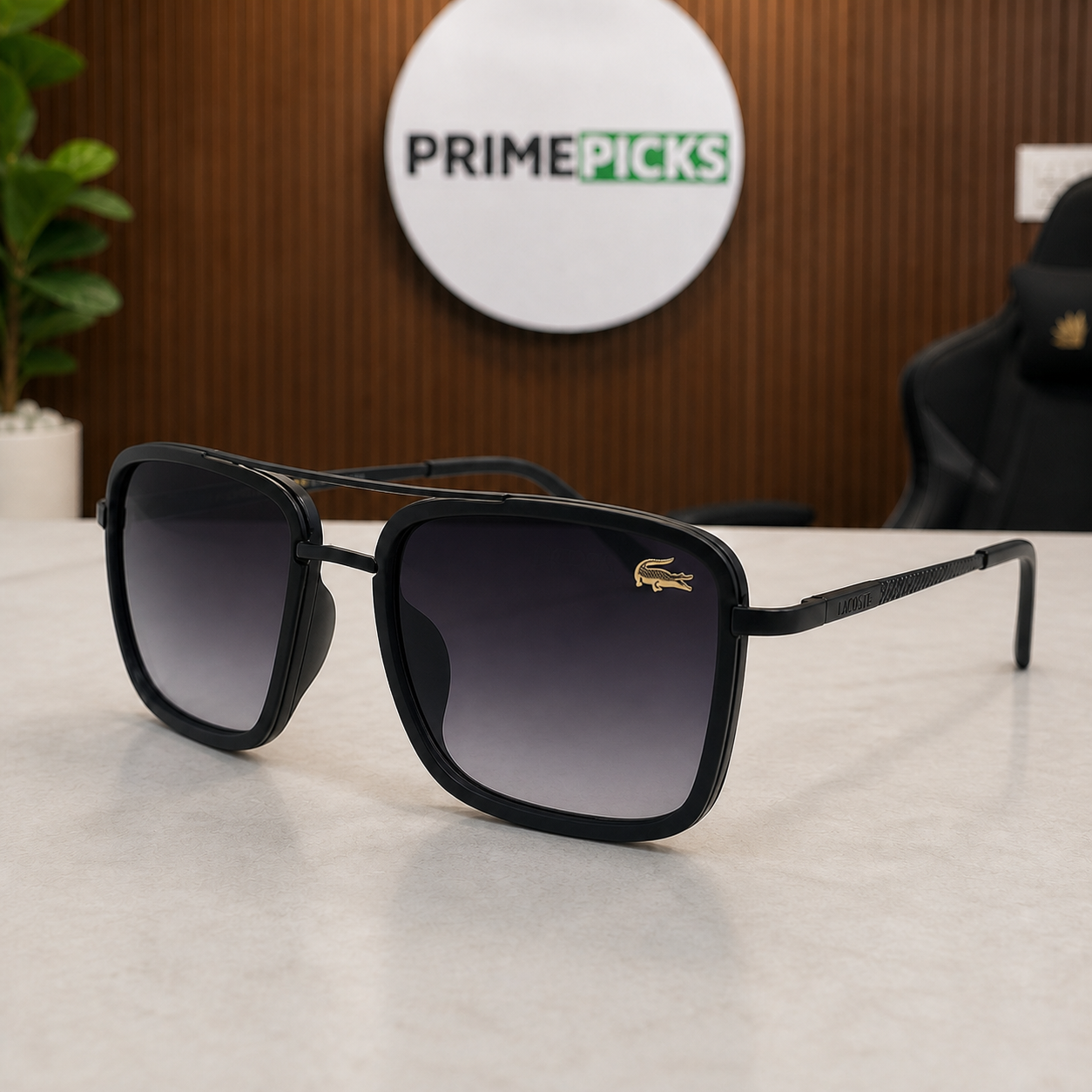 Lacoste black square gradient sunglasses supported front angle