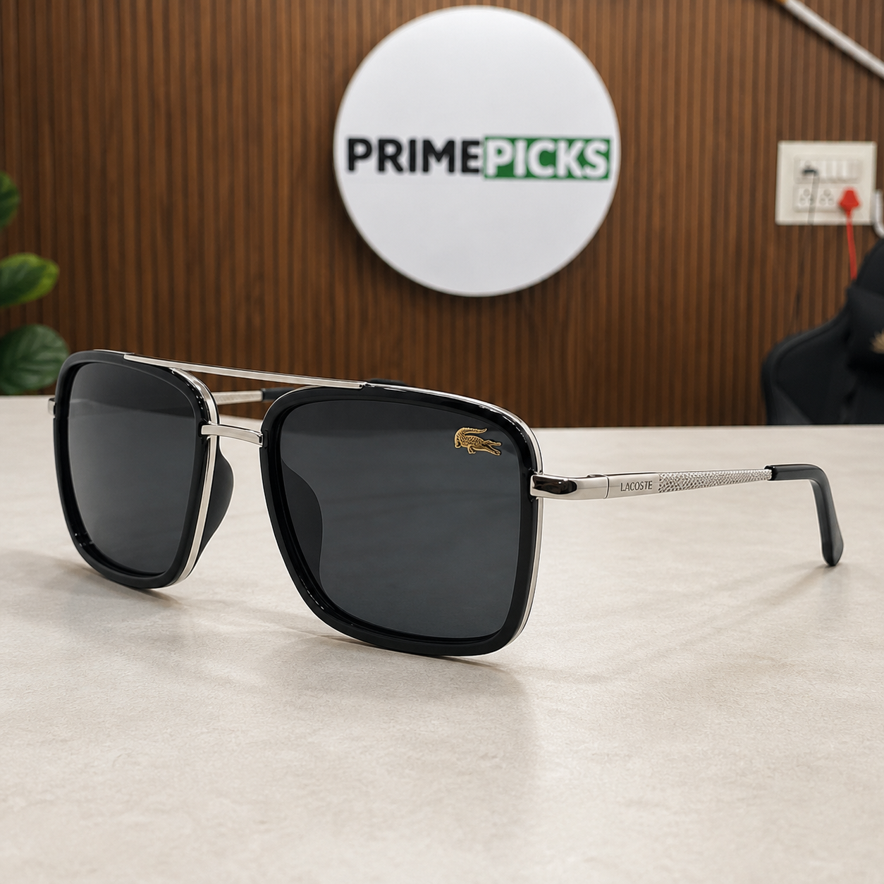 Lacoste black square smoke-lens unisex sunglasses hero view